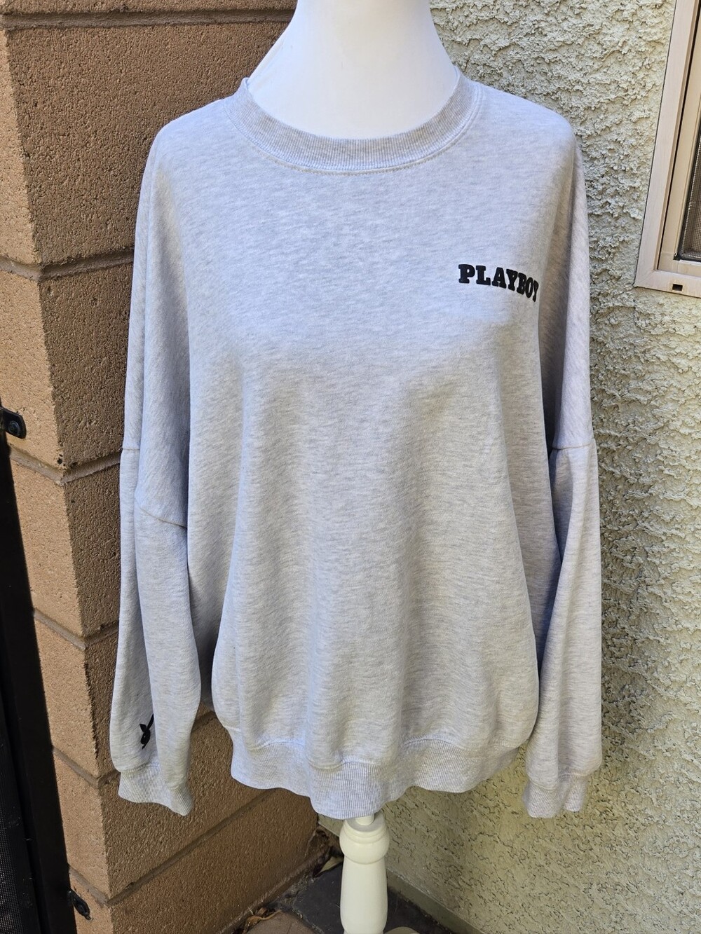 Pacsun x PLAYBOY Heather Gray Crewneck Sweatshirt with Black Logo